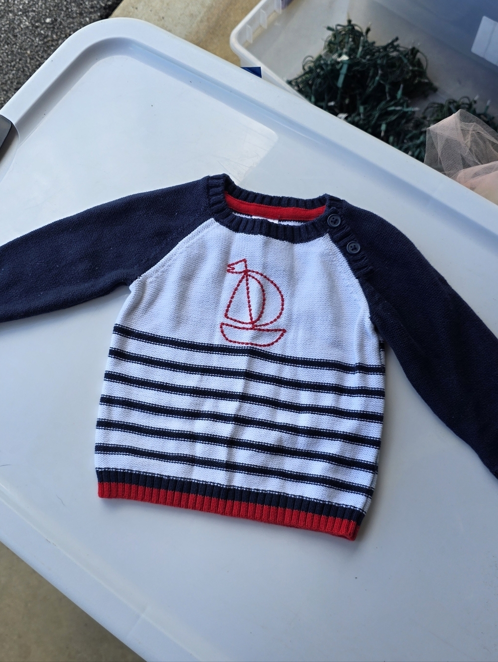 Gymboree Navy White & Red Sailboat Striped Sweater